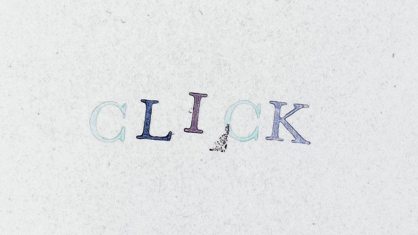 Das Wort "Click" in bunten Großbuchstaben.